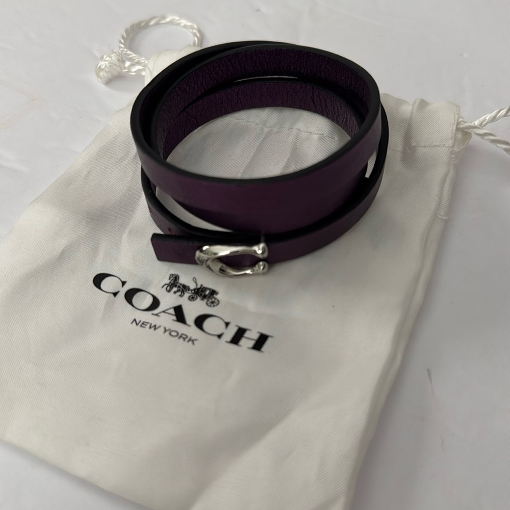 Coach Signature C Wrap Bracelet Metallic Purple Amethyst color stone